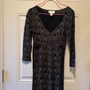 LOFT Black and Gray Geometric Long Sleeve Dress